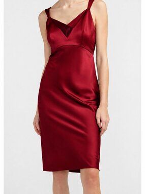 NWT Red Satin V-Neck Midi Slip Dress